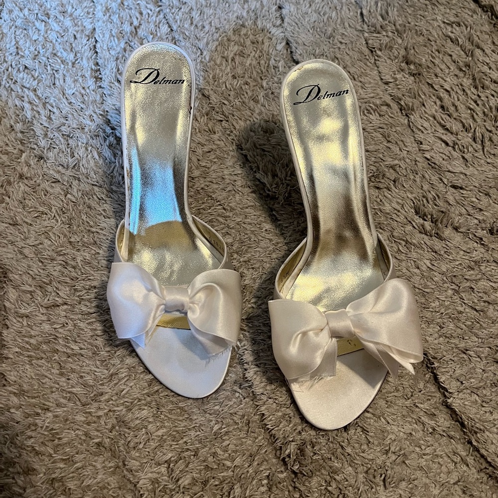 Delman Jessie-S White Satin Heels